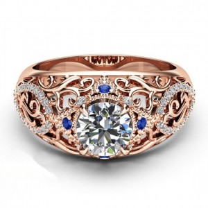 Luxury Design with Blue Diamond Vintage Retro Ring-Rose Gold