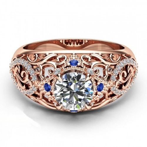 Luxury Design with Blue Diamond Vintage Retro Ring-Rose Gold image