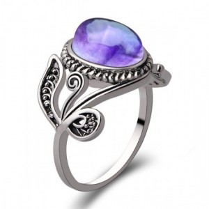 Vintage Flower Style with Purple Amethyst Stone Ring-Purple