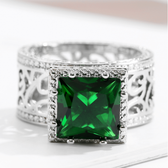Green Emerald Square Cut Cubic Zircon-Green image
