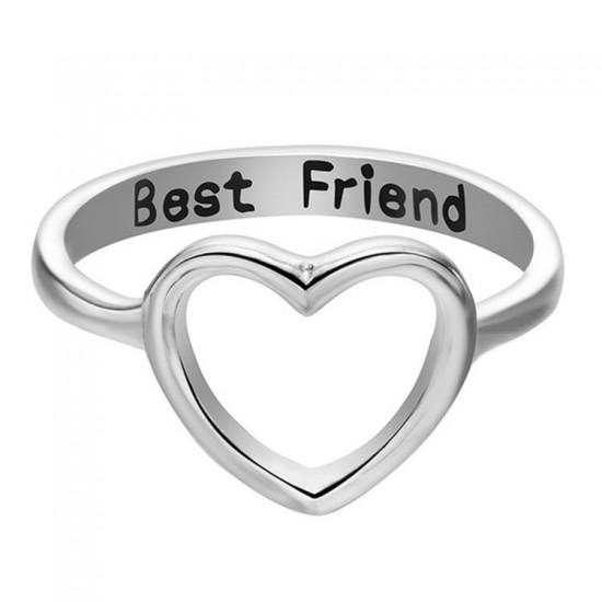 Simple Charm Best Friends Carved Hollow Heart Ring-Silver image