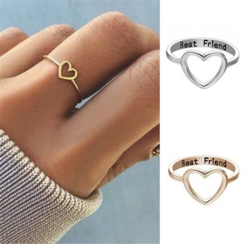 Simple Charm Best Friends Carved Hollow Heart Ring-Silver image