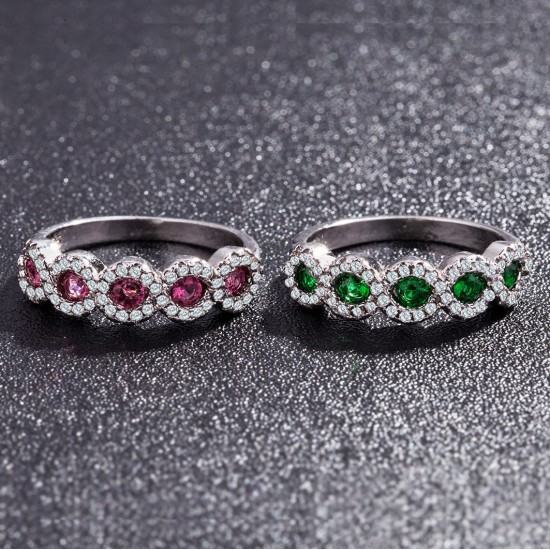 Silver Cross Border Ring Jewellery Zircon Gemstones-Green image