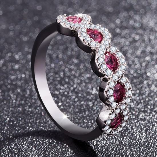 Silver Cross Border Ring Jewellery Zircon Gemstones-Red image