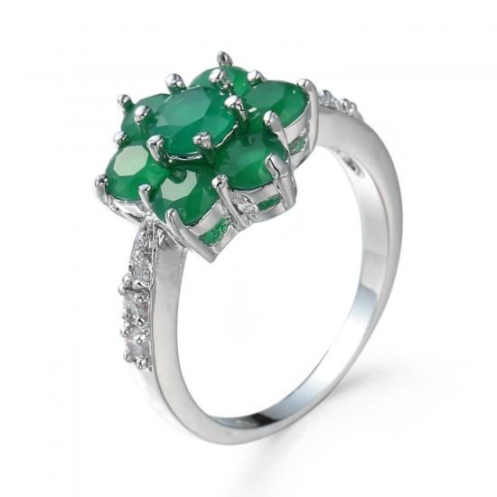 New Latest Design Flower Pattern Zircon Stones Ring-Green image