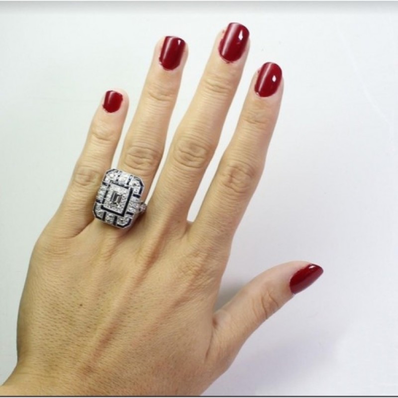 Unique Design Big Stone Silver Ring For Womens-Blue image