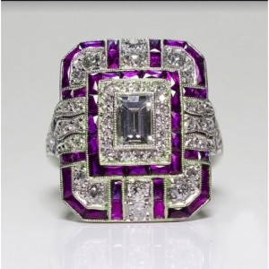 Unique Design Big Stone Silver Ring For Womens-Purple