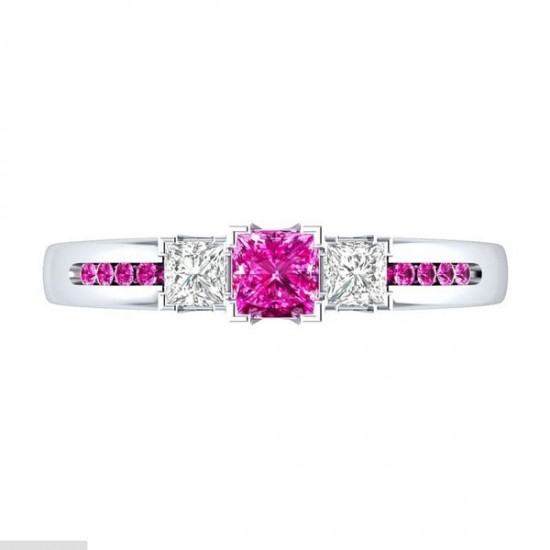 Silver Plated New Fashion 3-Stone Natural Topaz Ring-Pink image