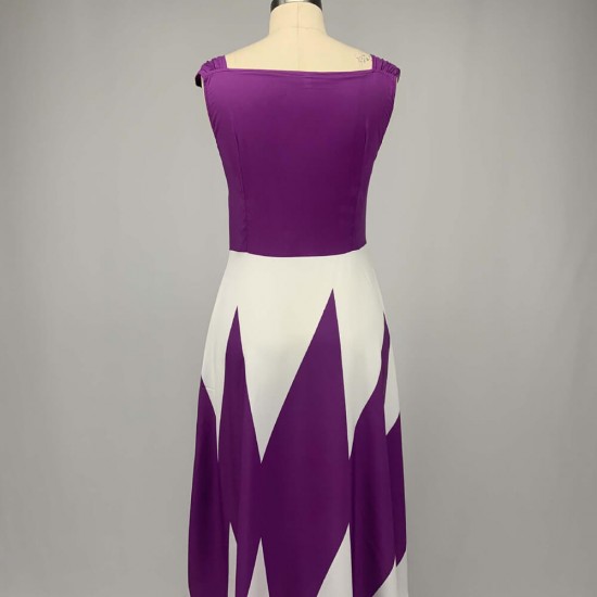 Trending Contrast Geometric Sleeveless Long Dress - Purple image