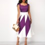 Trending Contrast Geometric Sleeveless Long Dress - Purple