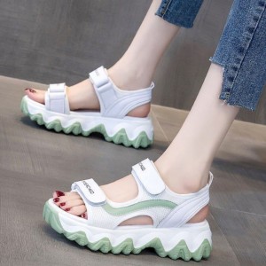 Trendy Chunky Style Velcro Platform Flat Sandal-Green