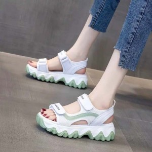 Trendy Chunky Style Velcro Platform Flat Sandal-Green