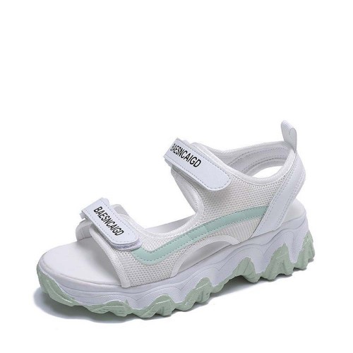 Trendy Chunky Style Velcro Platform Flat Sandal-Green image