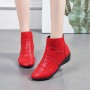 New Style Breathable Hollow Zipper Slope High Heel Shoes - Red