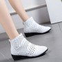 New Style Breathable Hollow Zipper Slope High Heel Shoes - White