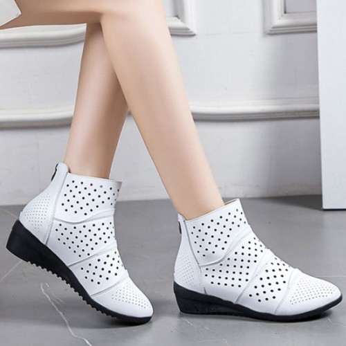 New Style Breathable Hollow Zipper Slope High Heel Shoes - White image