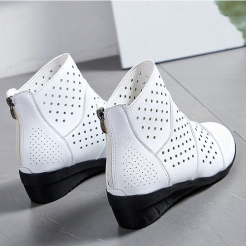 New Style Breathable Hollow Zipper Slope High Heel Shoes - White image
