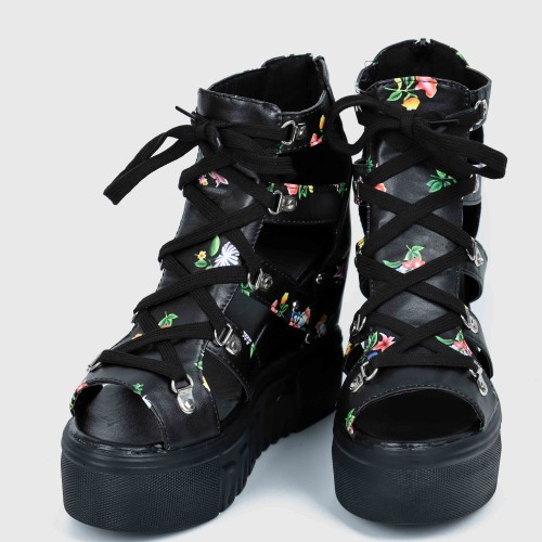New Summer Peep-toe Wedge Platform Sandals-Black image