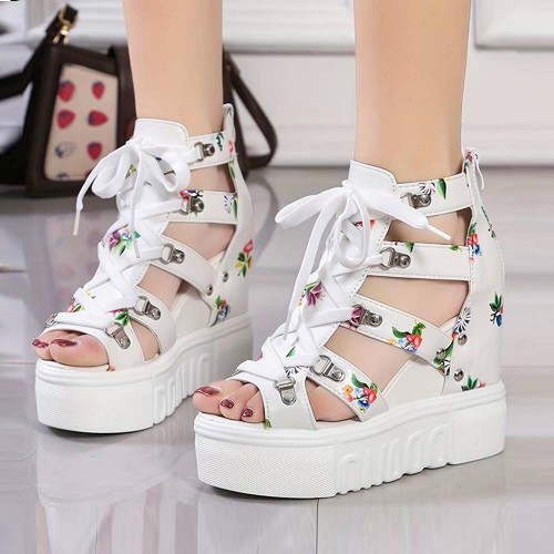 New Summer Peep-toe Wedge Platform Sandals-White image