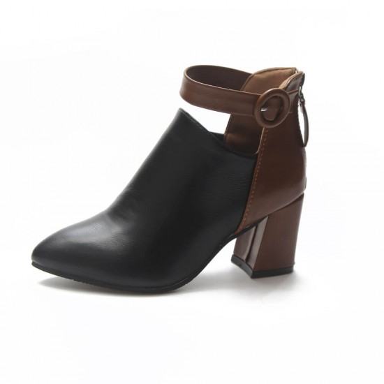 British style Thick Heel Pointed Short Boots Shoes - Black image