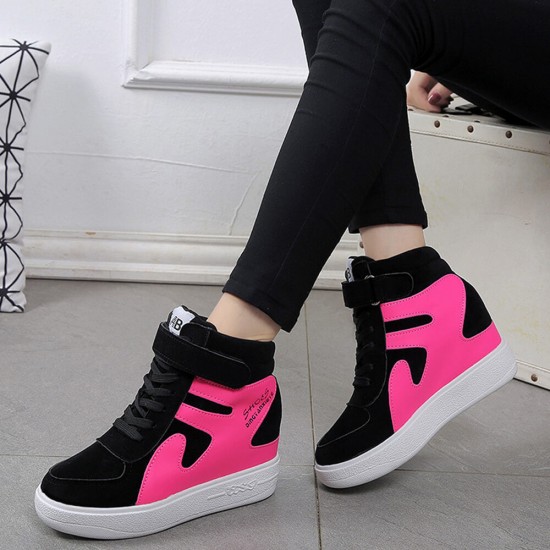 Latest Style High Top Women's Hidden Wedge Sneaker Shoes-Black image