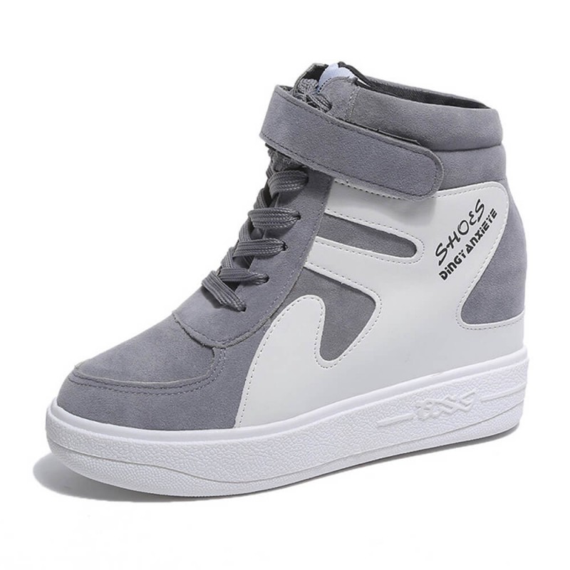 Latest Style High Top Women's Hidden Wedge Sneaker Shoes-Grey image