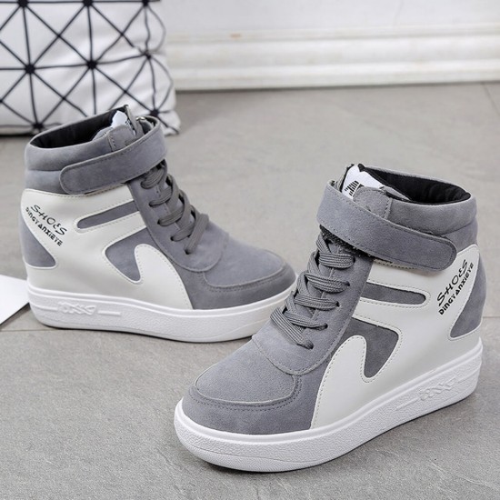 Latest Style High Top Women's Hidden Wedge Sneaker Shoes-Grey image