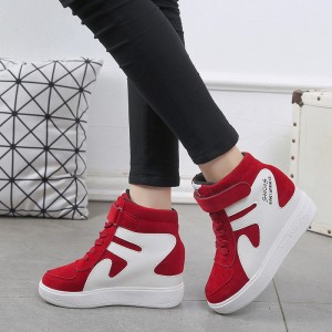 Latest Style High Top Women's Hidden Wedge Sneaker Shoes-Red