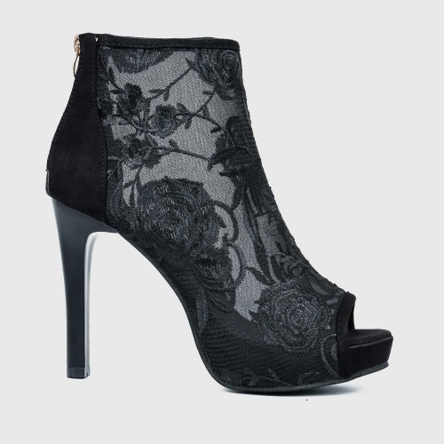 Women's Hollow out Embroidery Thin Heeled Sandals-Black image