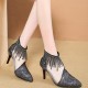 New Net Hollow High Heels Tassels Rhinestone Pointed Toe Shoes-Black image