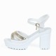 Rhinestone High And Thick-Heeled Waterproof Sandals-White image