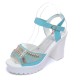 Rhinestone High And Thick-Heeled Waterproof Sandals-Blue image