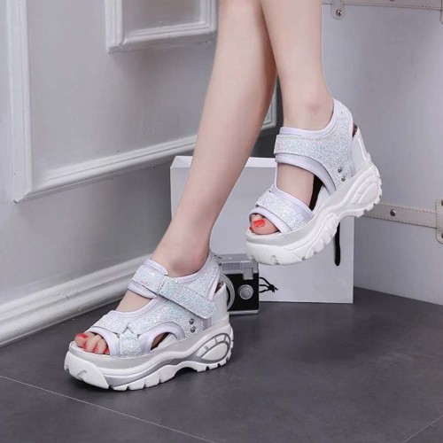 Trendy Open Toe High Thick Heel Chunky Sandal-White image