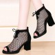 New Mesh Hollow Fish Mouth Brathable High Heels Sandals-Black image
