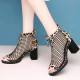 New Mesh Hollow Fish Mouth Brathable High Heels Sandals-Leopard image