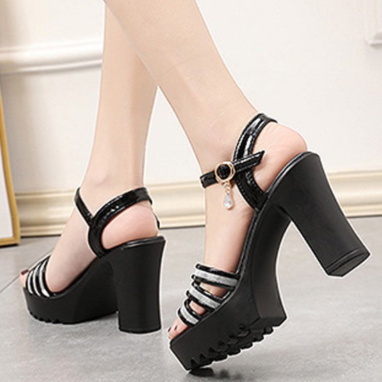 Fish Mouth Padded High Heel Sandals-Black image