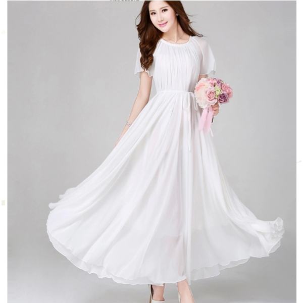 white chiffon dress with sleeves