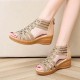 Casual Fish Mouth Back Zipper Wedge Sandals - Beige image