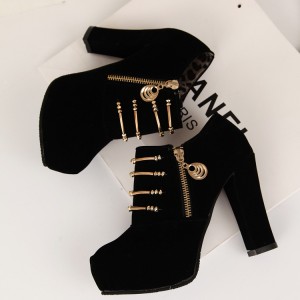 Casual High Heel Martin Design Pumps Shoes - Black