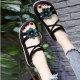 Flower Designed Open Toe Flat Sandals - Black image