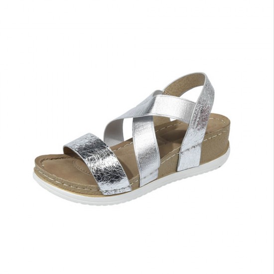 Women Cross Ankle Strap Leather Sandals - Silver image