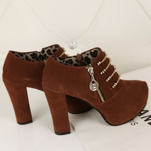 Casual High Heel Martin Design Pumps Shoes - Brown