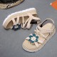 Flower Designed Open Toe Flat Sandals - Cream image