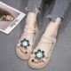 Flower Designed Open Toe Flat Sandals - Cream image