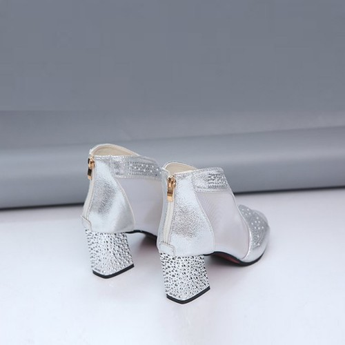 Glitter Back Zipper Low Heels Sandals - Silver image