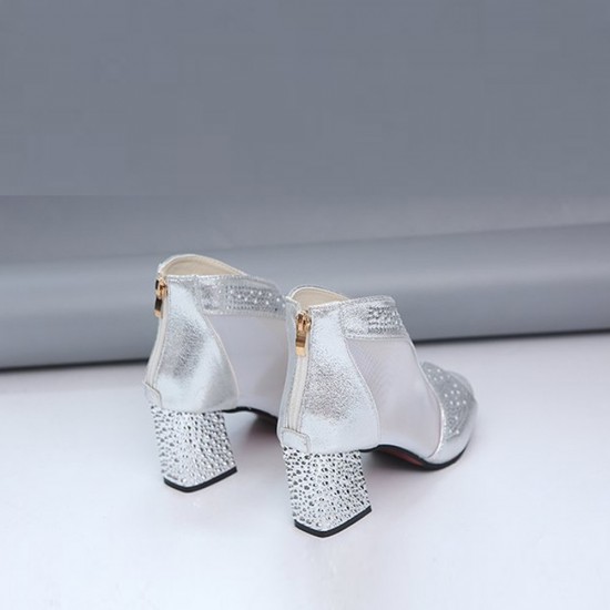 Glitter Back Zipper Low Heels Sandals - Silver image