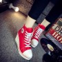 High Wedge Platform Canvas Sneaker Shoes- RED