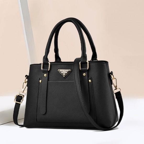 Trendy Zip Closure Embossed Shoulder Shoulder Bag - Black image