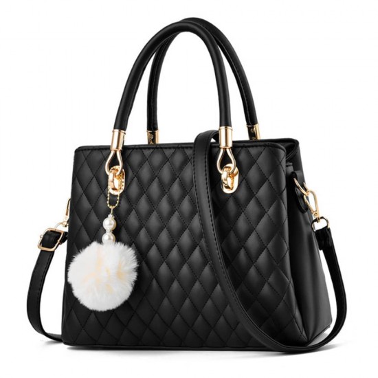 Casual Rhombic Embroidery Furry Ball Hand bag-Black image