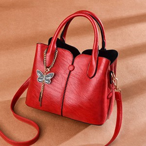 Solid Color Bucket Style Butterfly Pendant Bag-Red